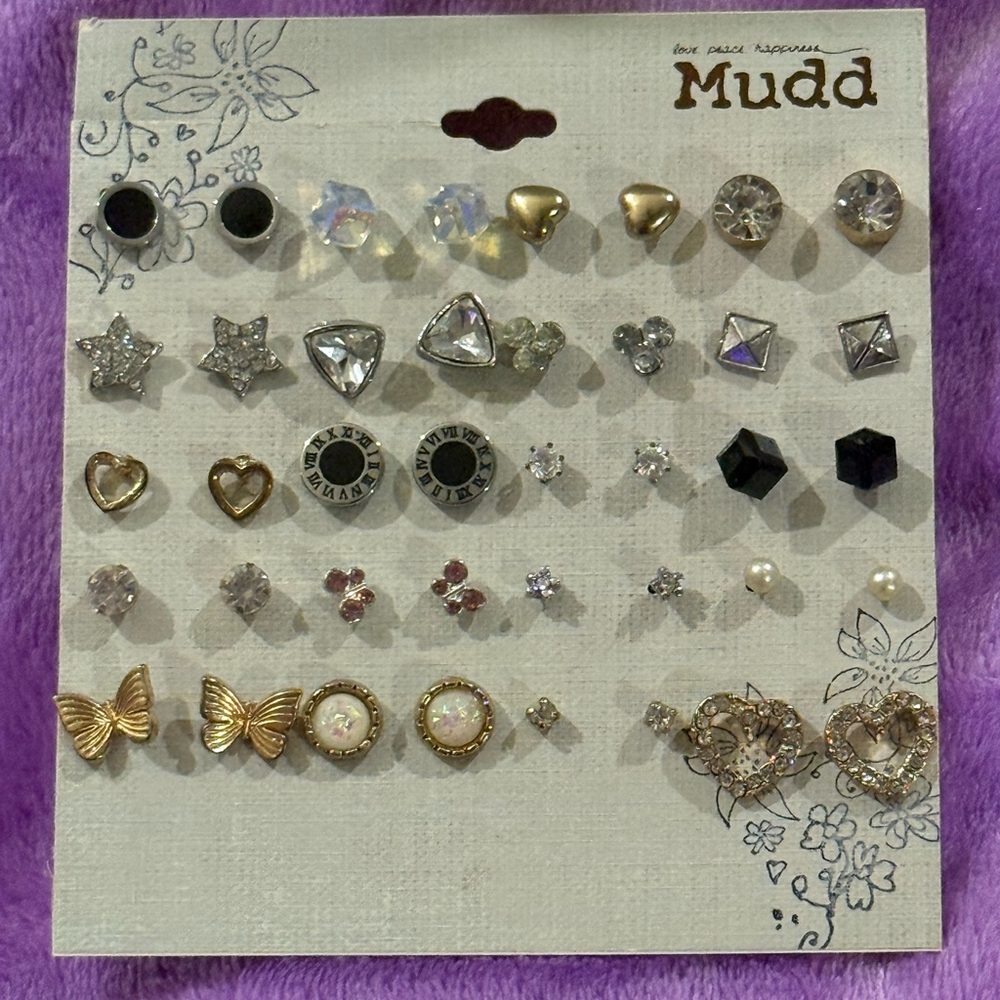 MUDD Hearts, Butterflies, Jewels & Stars Stud Earring Set! New In Package